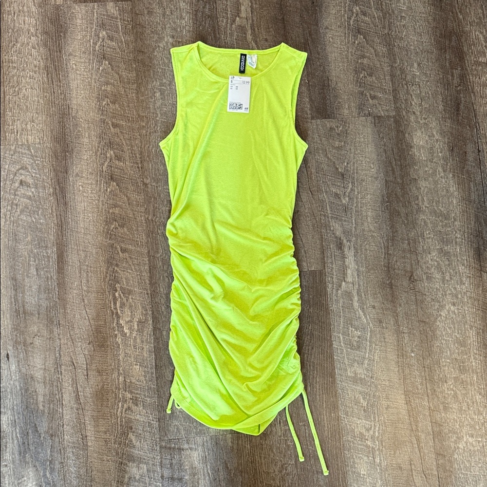 H&M Bright Lime Ruched Mini Dress